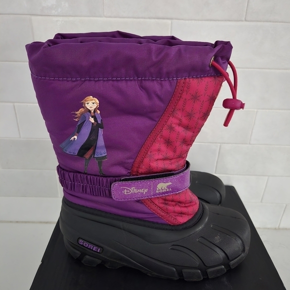 Sorel Disney Frozen Anna Flurry Snow Boots Waterproof Insulated Purple Pink Kids - Picture 2 of 9
